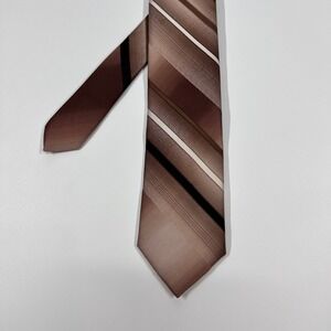 Designer Collection Brown Striped Herringbone Silk Blend Necktie Mens OS